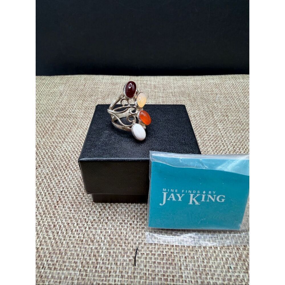 Jay King Sterling Silver Multi-Gemstone Ring – Agate, Carnelian, Chalcedony – Si